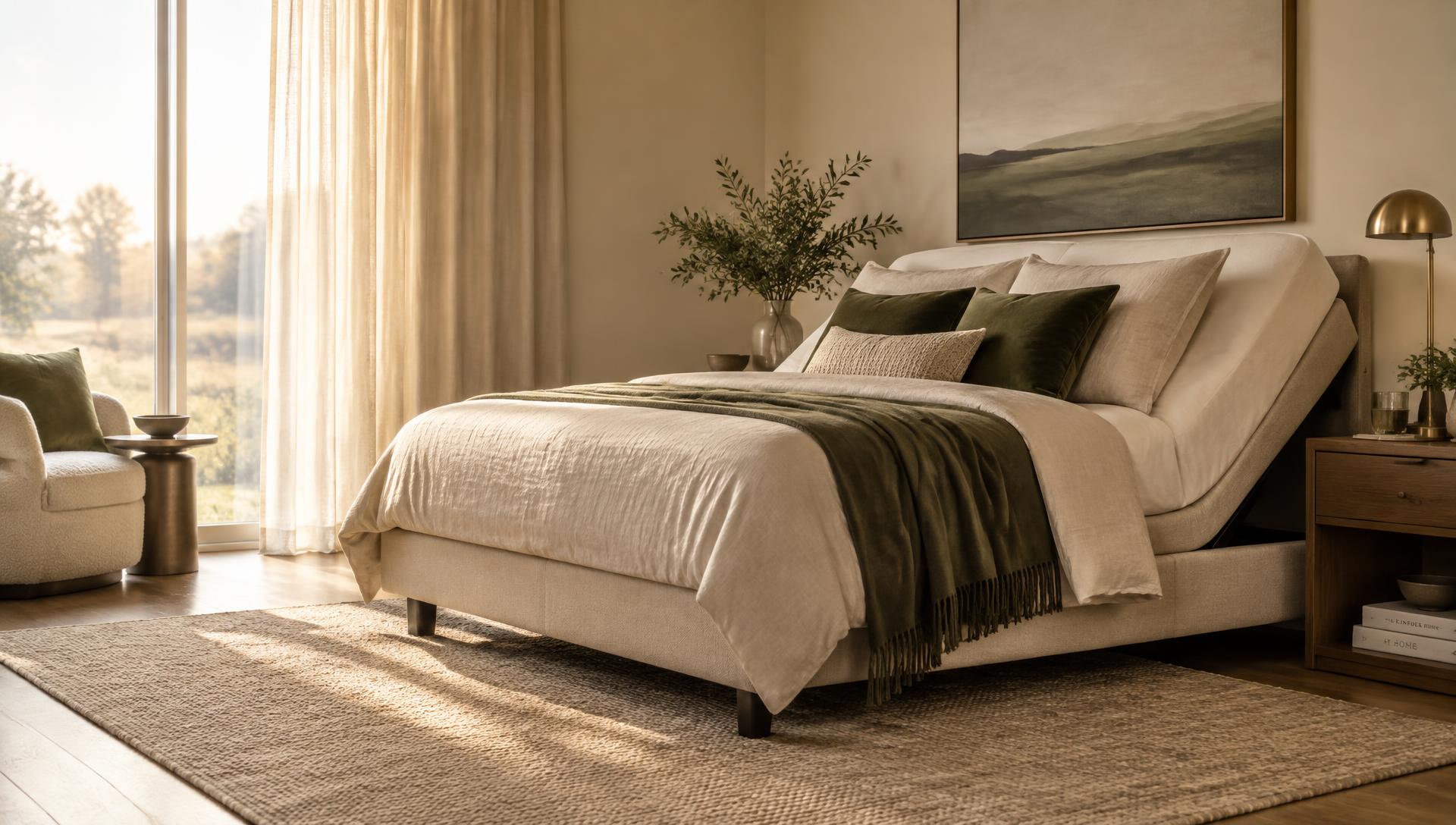 Adjustable bed in a calm beige bedroom